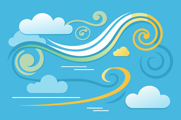 Air currents wind clouds vector art illustration