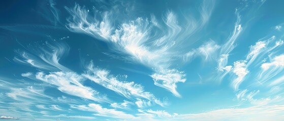 Fototapeta premium Heavenly Skies: Peaceful Atmosphere with Wispy Clouds