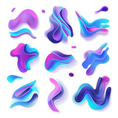 Obraz premium Abstract fluid shapes with a purple-blue gradient isolated on a transparent background