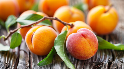 ripe apricots on a wooden table