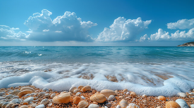 waves gently lapping against the shore with natural rhythms, creating a relaxing seaside view and evoking tranquility