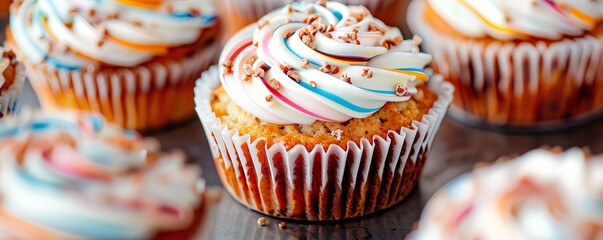 Muffin with a colorful swirl pattern, closeup, isolated, unique and delicious