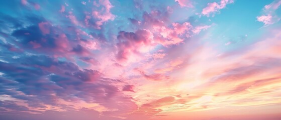 Obraz premium Tranquil Dawn: Pastel-Colored Clouds and First Light of Day