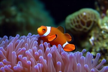 Vibrant Clown Fish in Coral Reef Macro Underwater Scene, Clownfish, Coral Reef, Underwater, Macro, Marine Life, Ocean, Sea, Fish, Nemo, Tropical
