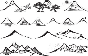 山　手書きの毛筆イラスト