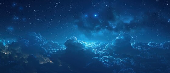 Obraz premium Tranquil Twilight Sky with Gentle Glowing Clouds in Deep Blue Hues