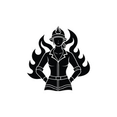 fireman girl with fire silhouette

