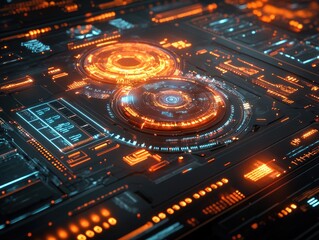 Fototapeta premium Immersive Futuristic 3D Digital World: Vibrant Interactivity and User-Friendly Interface with Copy Space