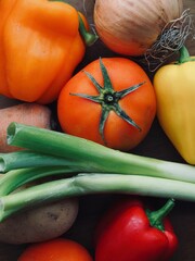 신선한 유기농 채소, 파프리카, 파, 양파, 당근, 토마토, 감자