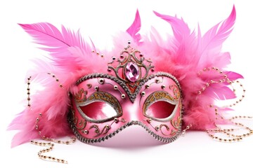 Carnival mask pink white background.