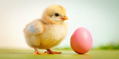 Fototapeta premium Easter chicken holding a colorful egg, Easter, chicken, egg, spring, holiday, decoration, cute, festive, celebration, traditional