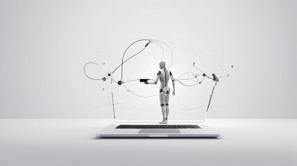 Conceptual image with man and network on laptop screen. 3d rendering