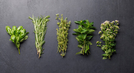 Various herbs and spices on the table
