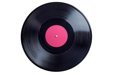 Obraz premium Close up of a vintage vinyl record with a pink center on a transparent background. Classic music medium showcasing retro audio technology.