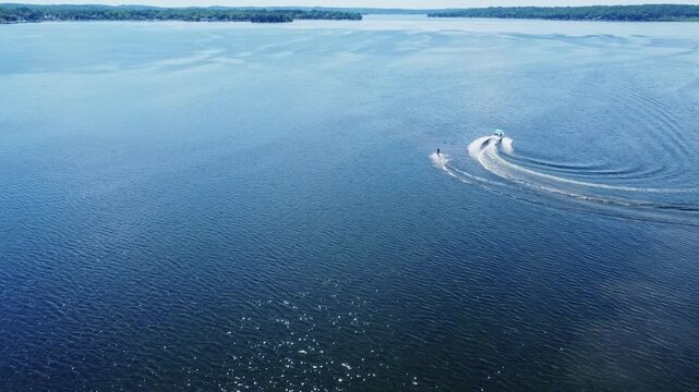 Water Ski On Pewaukee Lake, in Waukesha County, Wisconsin, USA.