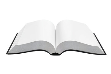 Open blank book with white pages isolated on transparent background. Perfect for presentations, illustrations, and design projects.