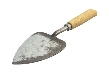 Rustic garden trowel with a wooden handle isolated on transparent background. Perfect for gardening, landscaping, and DIY projects.