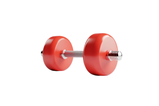 Red dumbbell isolated on transparent background. perfect for fitness, workout, and gym-themed projects. High-quality stock photo.