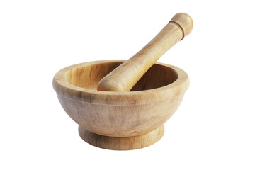 Wooden mortar and pestle crafted for grinding spices and herbs. Essential kitchen tool for cooking and culinary purposes.