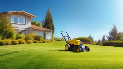 Obraz premium Lawn Mower in a Lush Garden