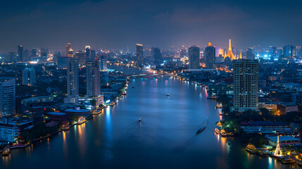 Naklejka premium Modern bangkok near Chao praya river and wat arun.