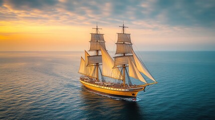 Obraz premium Historic clipper ship with full sails on the open sea, more clarity with clear light and sharp focus, super detailed