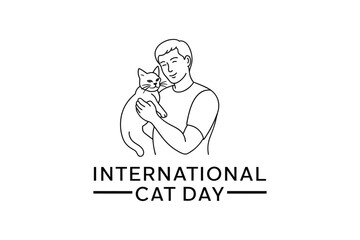 World Cat Day. Vector illustration for the international day of cats. Congratulatory card for cat lovers. Logo, label, emblem, icon for the festival of cats