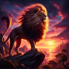 lion at sunset