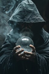 Shadow of a wizard with a crystal ball, mystical foresight