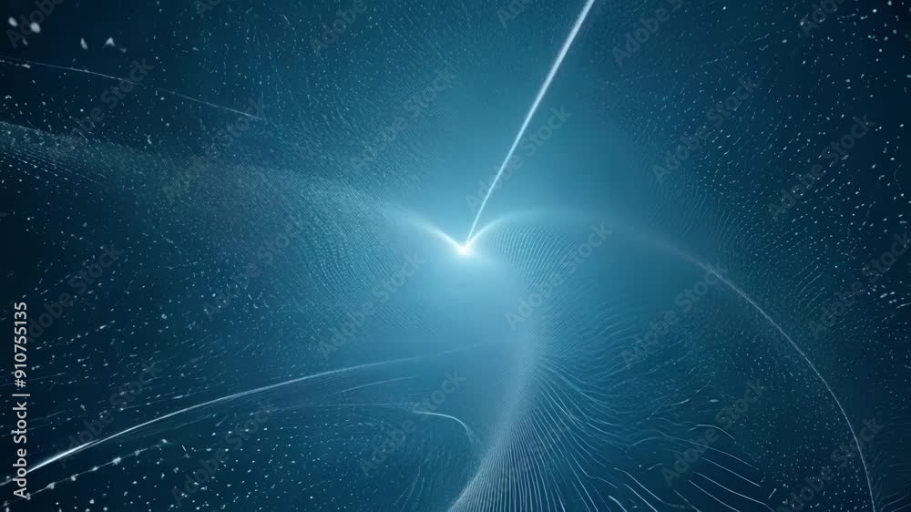 Poster intricate light patterns swirl and shift through a dark environment, creating a mesmerizing blue amb