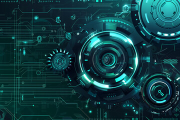 Obraz premium Abstract Futuristic Tech Background with glowing circuits and gears