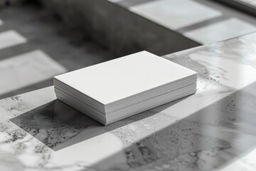 Stack of Blank White Business Cards on Table