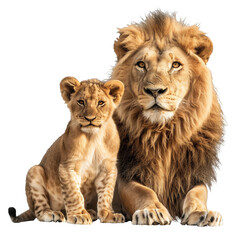 Lion and cub isolated on transparent background, lion png