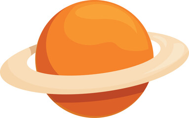 Cartoon orange planet with ring orbiting in the solar system