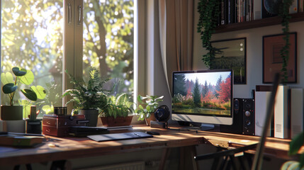 Modern office suitable for meetings. Light-filled modern office space features a comfortable armchair for a lounge-like atmosphere