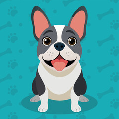 Cute French bulldog vector illustration. Cartoon illustration bulldog dog flat style. Adorable French Bulldog puppy illustration for pet lovers. Bulldog french logo character cartoon design.