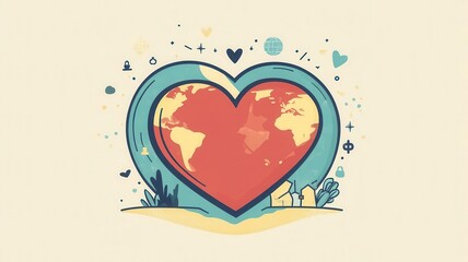 A vibrant heart shaped globe illustration, symbolizing love for the planet and environmental awareness.