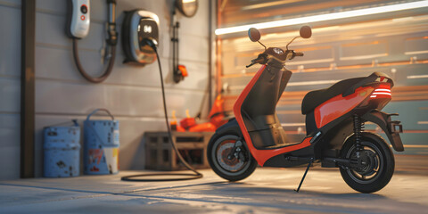 Electric Scooter Charging in a Garage