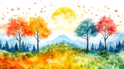 Earth Day Celebration - Vibrant Watercolor Nature Scenes and Eco-Friendly Practices Illustration