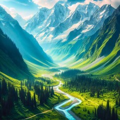 landscape with mountains and river