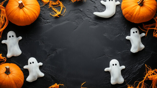 Halloween pumpkin and ghost decoration frame background
