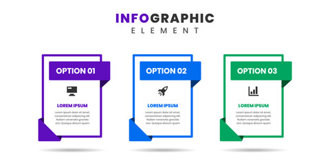 Vector Graphic of Infographic Element Design Templates with Icons and 3 Options or Steps. Suitable for Process Diagram, Presentations, Workflow Layout, Banner, Flow Chart, Infographic.