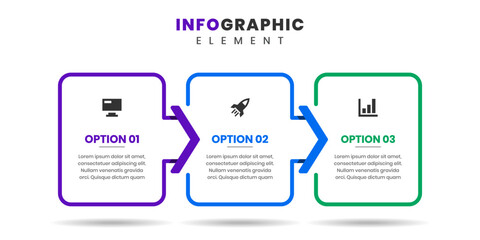 Vector Graphic of Infographic Element Design Templates with Icons and 3 Options or Steps. Suitable for Process Diagram, Presentations, Workflow Layout, Banner, Flow Chart, Infographic.