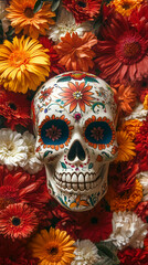 Fototapeta premium dia de los muertos day of the dead carnival party background, Cinco de Mayo skeleton, skull, catrina spoky and scary backdrop