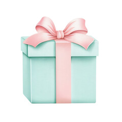 Charming turquoise gift box adorned with a lovely pink ribbon, perfect for celebrations and special occasions.
