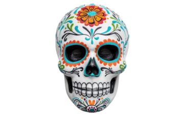 Colorful sugar skull with intricate floral designs, perfect for celebrating Dia de los Muertos and adding vibrant decor.