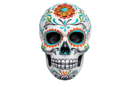 Colorful sugar skull with intricate floral designs, perfect for celebrating Dia de los Muertos and adding vibrant decor.