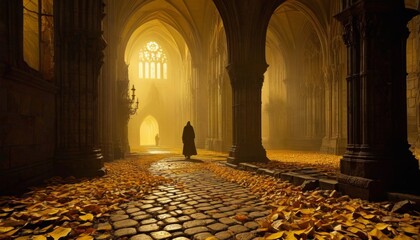 Fototapeta premium Dark Gothic Cathedral with Mysterious Figure