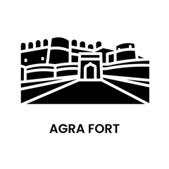Agra Fort, Agra, Uttar Pradesh, India. Minimalist black fill icon, a historical landmark for web, mobile apps and UI.