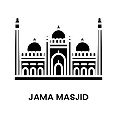 Jama Masjid, Delhi, India. minimalist black fill icon, a historical landmark for web, mobile apps and UI.